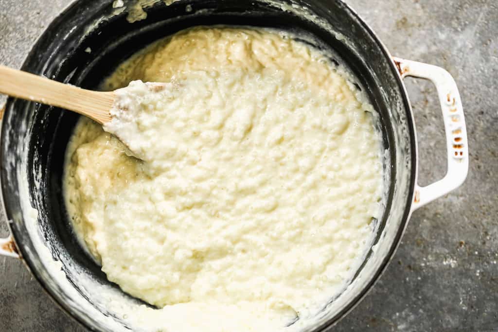 Creamy homemade tapioca pudding in a pot.