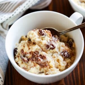 This baked rice pudding recipe is easy and inexpensive to make with just a handful of pantry ingredients. It transforms leftover rice to a delicious and comforting dessert!