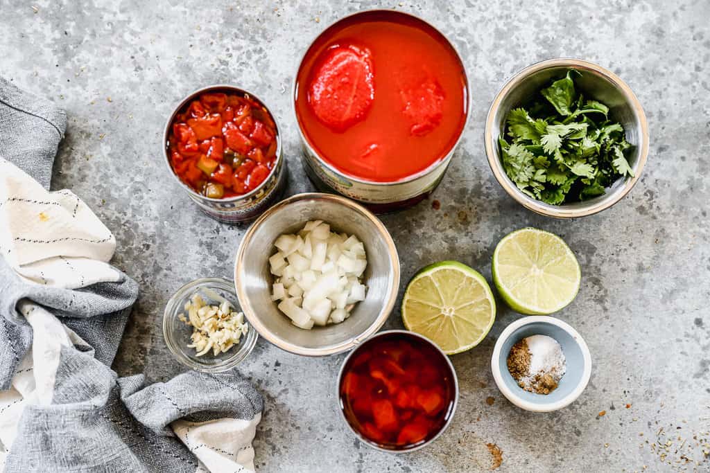 All of the ingredients needed to make Easy Homemade Salsa.
