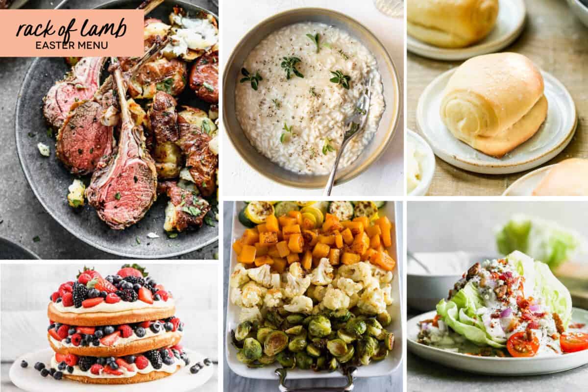 A collage of 5 meals from the Rack of Lamb Easter Menu.