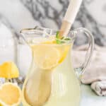 A pitcher of homemade lemonade.