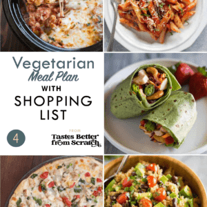 Collage of dinner recipe images comprising a vegetarian meal plan