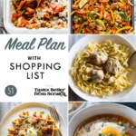 A collage of dinner recipe images comprising a weekly meal plan.