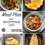 A collage of dinner recipe images comprising a weekly meal plan.