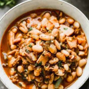 Borracho Beans served in a bowl.