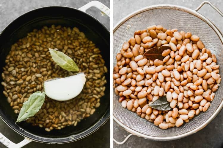 To process photos for cooking dry pinto beans in a pot.