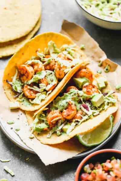Shrimp Tacos with creamy cilantro sauce - Tastes Better from Scratch