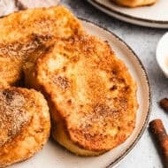 This Torrijas recipe is the Spanish version of French Toast. It's dipped in milk and vanilla then pan fried. It's so yummy and often served for dessert!