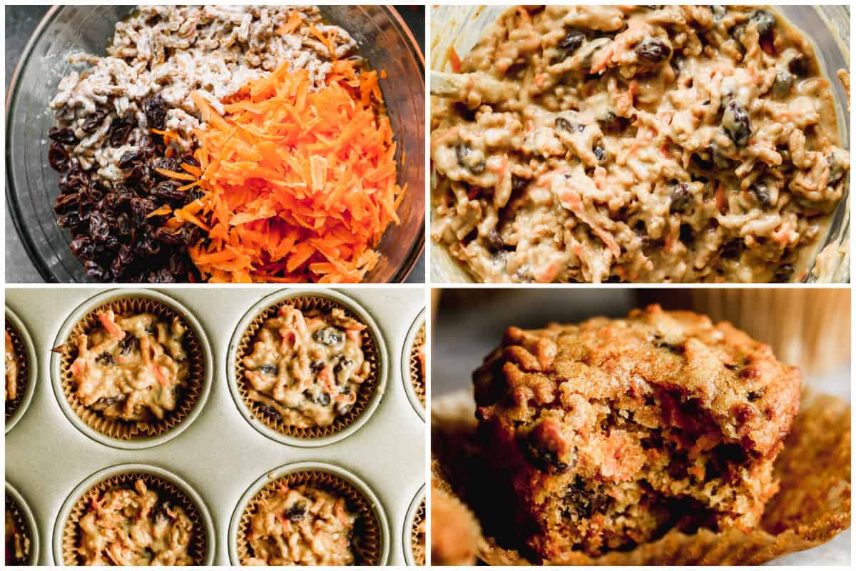These easy Bran Muffins are super moist, flavorful, and will please any picky eater! They are packed with carrots, raisins, and all-bran cereal.