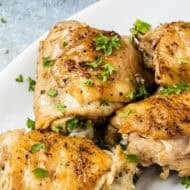 This instant pot chicken thighs recipe is easy, quick, and delivers tender and juicy chicken every time.