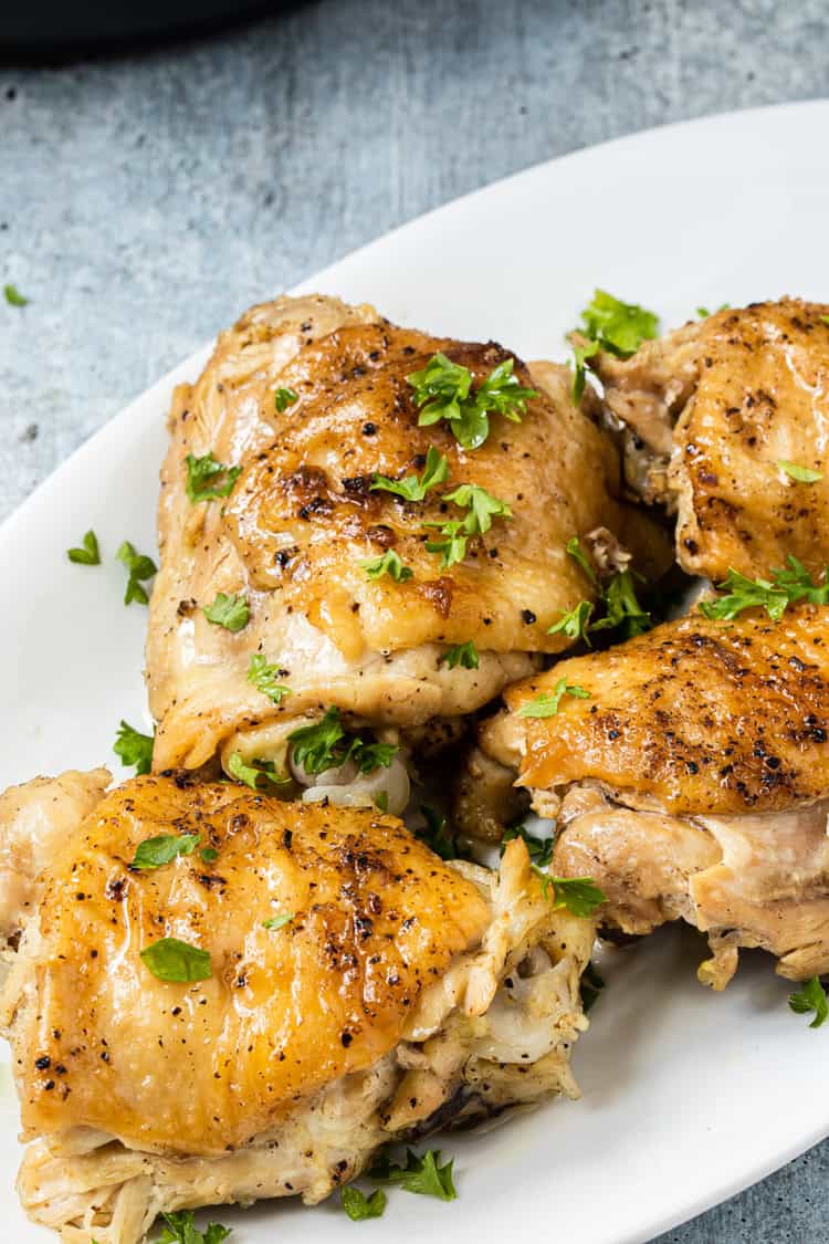 This instant pot chicken thighs recipe is easy, quick, and delivers tender and juicy chicken every time. 