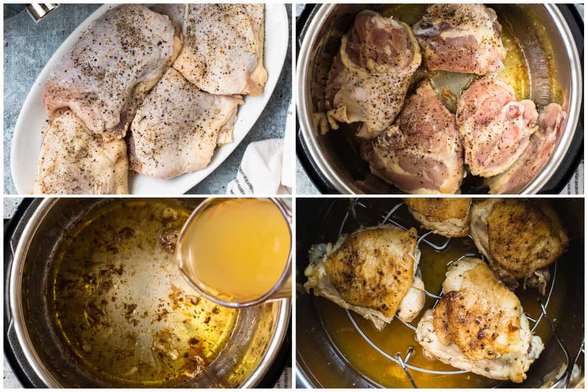 Learn how to cook chicken thighs in instant pot quickly with fresh or frozen chicken. The chicken comes out flavorful and the drippings can be used for chicken gravy!