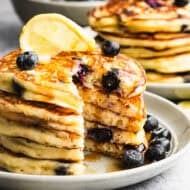 These homemade Lemon Blueberry Pancakes are made from scratch with fresh (or frozen) blueberries for a restaurant-worthy breakfast or brunch that is perfect for special occasions or any weekend.