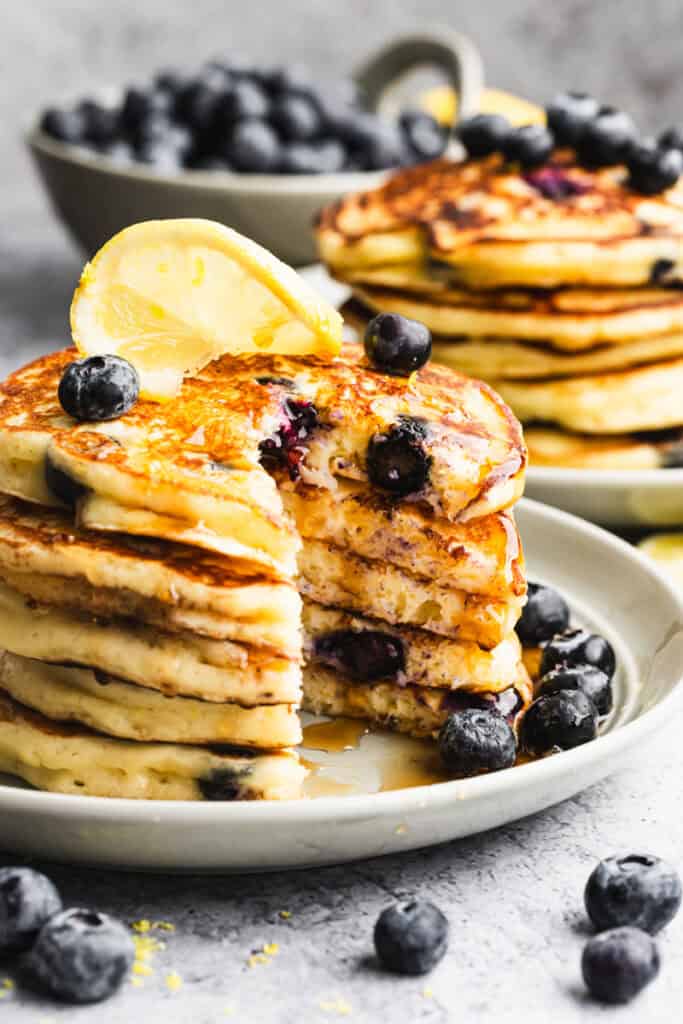 These homemade Lemon Blueberry Pancakes are made from scratch with fresh (or frozen) blueberries for a restaurant-worthy breakfast or brunch that is perfect for special occasions or any weekend.