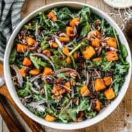 This Roasted Butternut Squash Salad is the perfect blend of warm, caramelized squash, crisp greens, and a tangy homemade dressing. It’s a flavorful and healthy fall salad recipe that makes a stunning side dish or light main course.