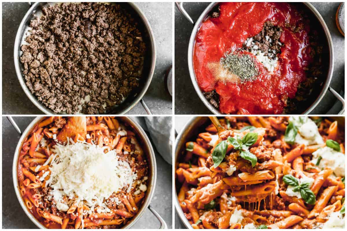 This homemade Skillet Lasagna recipe is made in only one pan. It's cheesy, hearty, and the epitome of comfort food!