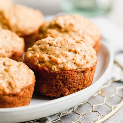 A plate of healthy Banana Oat Muffins ready to be enjoyed.