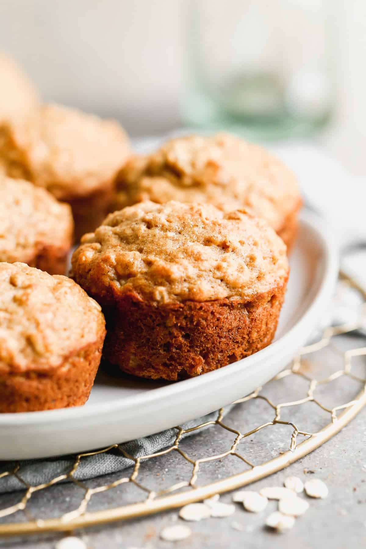 A plate of healthy Banana Oat Muffins ready to be enjoyed.