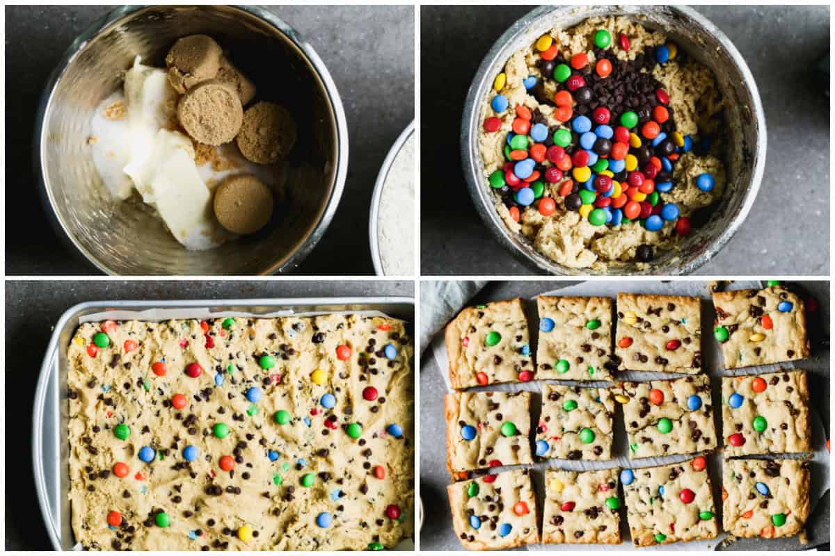 These easy M&M Cookie Bars couldn't be easier to make and are so easy to transport and feed a crowd! Just mix the dough, spread in a pan, and bake!