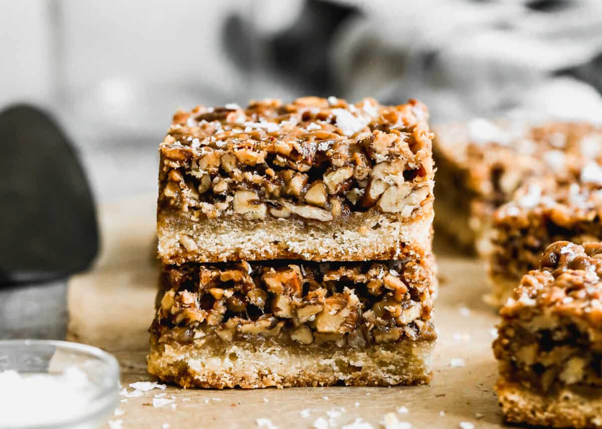 This easy Pecan Pie Bars recipe is your favorite pie but easier to make with a shortbread crust and perfect for sharing!