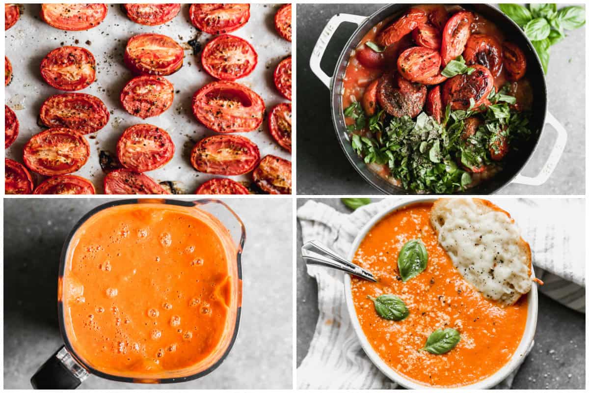 The best Roasted Tomato Soup recipe is packed with fresh ingredients like roasted tomatoes, garlic, onion, and basil. It's so easy to make but tastes like it simmered all day. 