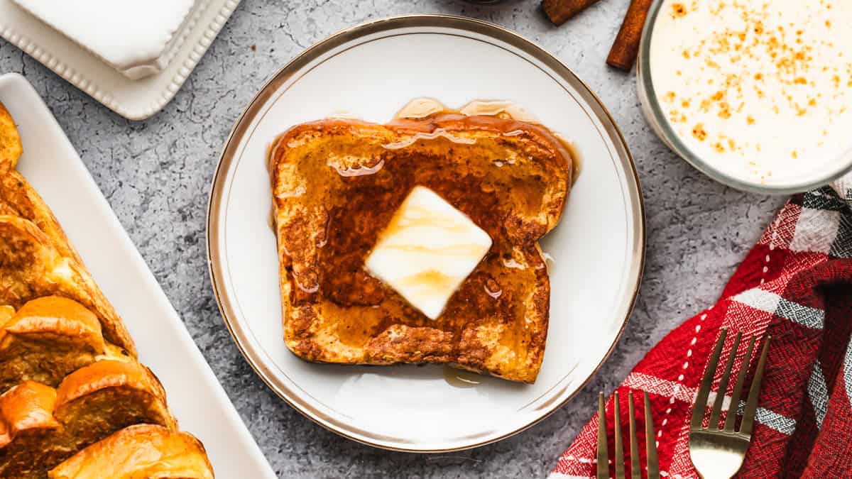 This easy Eggnog French Toast recipe has all the spiced eggnog flavor in our favorite breakfast classic. 