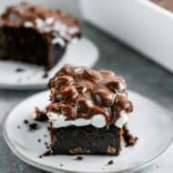 A slice of Mississippi Mud Cake on a plate.