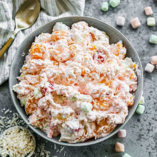 Easy Ambrosia Salad in a large serving bowl, ready to enjoy.