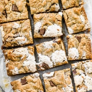 S'mores bars cut into squares.