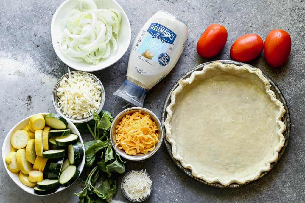 The ingredients needed to make Vegetable Pie.