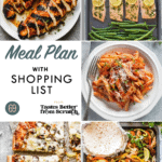 Collage of dinner recipe images comprising a weekly meal plan