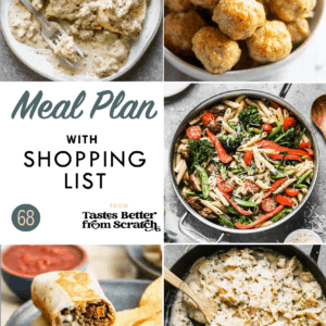 A collage of dinner recipe images comprising a weekly meal plan