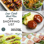 A collage of dinner recipe images that comprise a weekly meal plan.