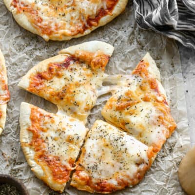 Pizza made in the Air Fryer and cut into slices.