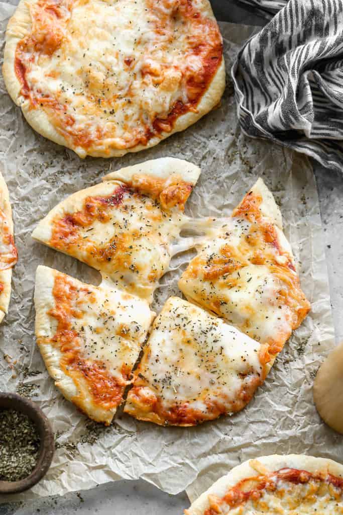Pizza made in the Air Fryer and cut into slices.
