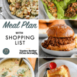 collage of dinner recipe images comprising a weekly meal plan