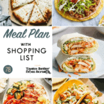 A collage of recipe images comprising a weekly meal plan