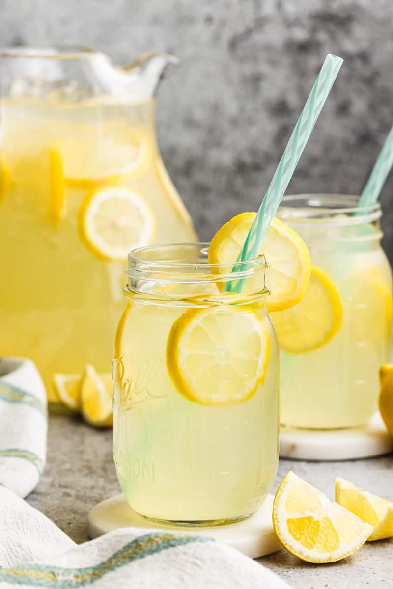 This homemade Lemonade recipe only uses 3 simple ingredients and is flavorful and easy to customize exactly to your liking. Enjoy it all summer long for BBQ's, potlucks, or just at home on a sunny day!