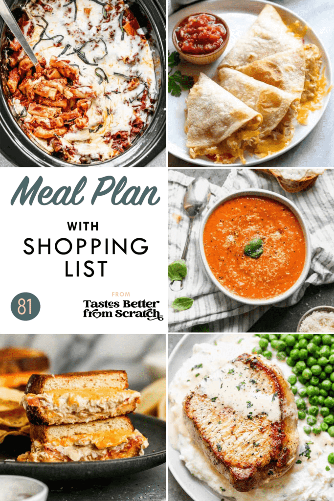 A collage of dinner recipe images comprising a weekly meal plan.