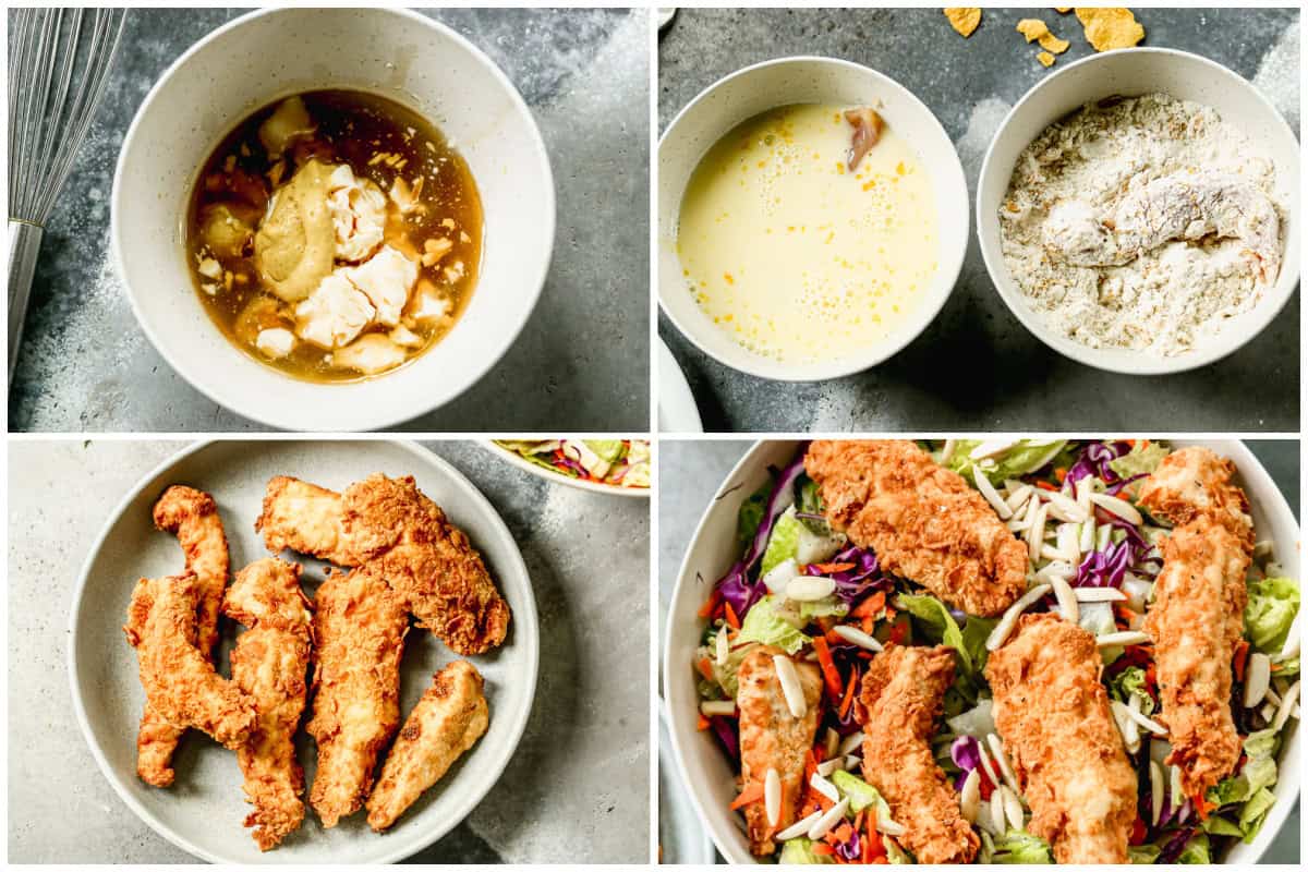 This Applebees oriental chicken salad recipe is easy to make with a simple chicken breading on a bed of lettuce and cabbage with a simple dressing. 