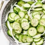 This easy Cucumber Onion Salad couldn't be easier and quicker to make, but it tastes so refreshing and goes with every main dish!