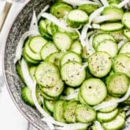 This easy Cucumber Onion Salad couldn't be easier and quicker to make, but it tastes so refreshing and goes with every main dish!