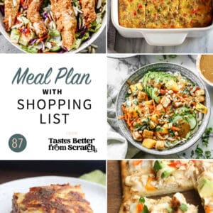 A collage of 5 dinner recipes for meal plan 87
