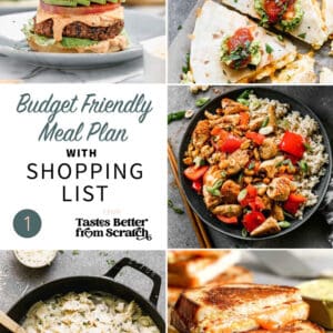 A collage of 5 dinner recipes for a budget friendly meal plan 1