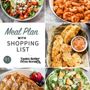 a collage of 5 dinner recipes from meal plan 91