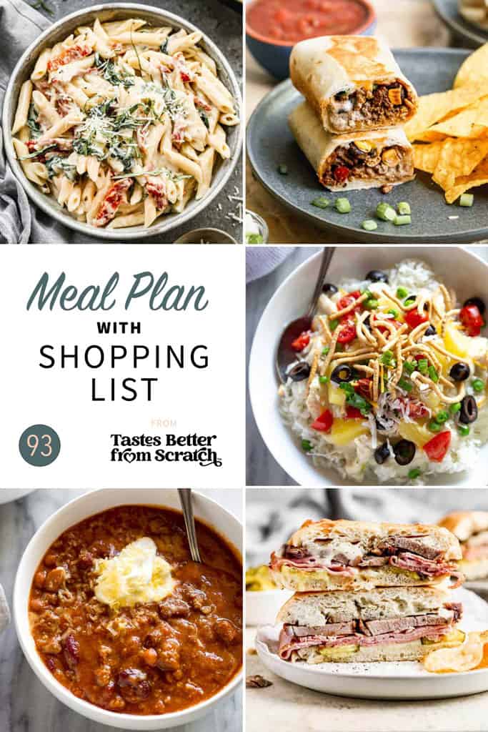 a collage of 5 dinner recipes from meal plan 93