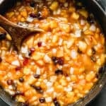 An easy Peach Chutney recipe cooked in a large pot and ready to use.