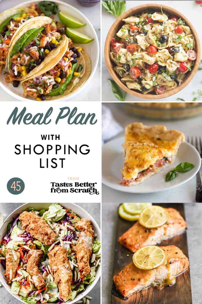 A collage of 5 dinner recipe images from meal plan 45