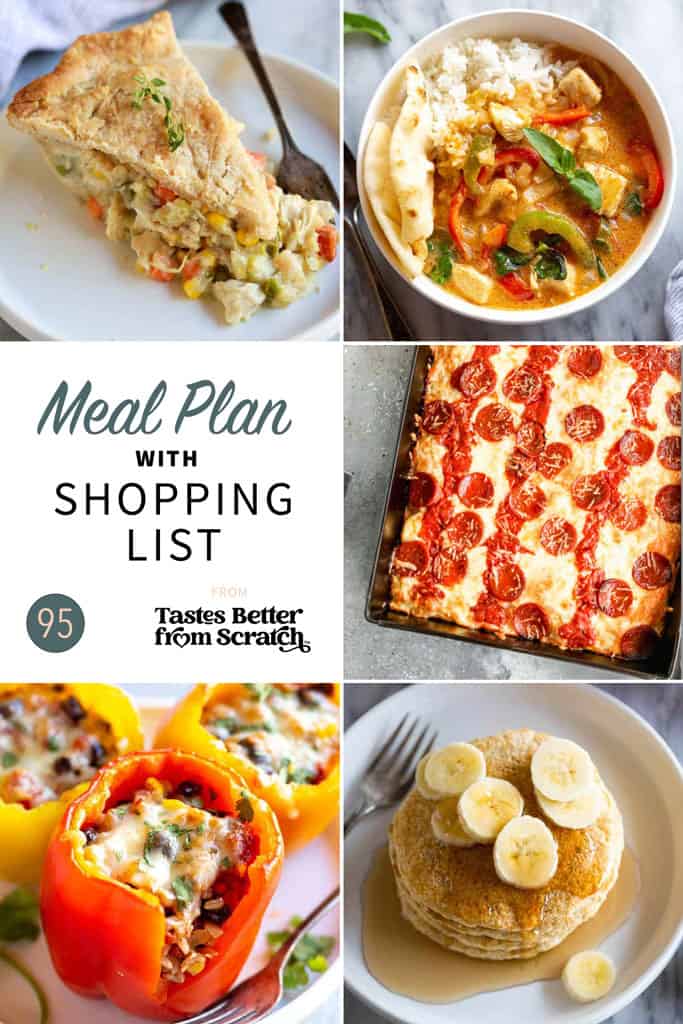 a collage of 5 dinner recipes from meal plan 95