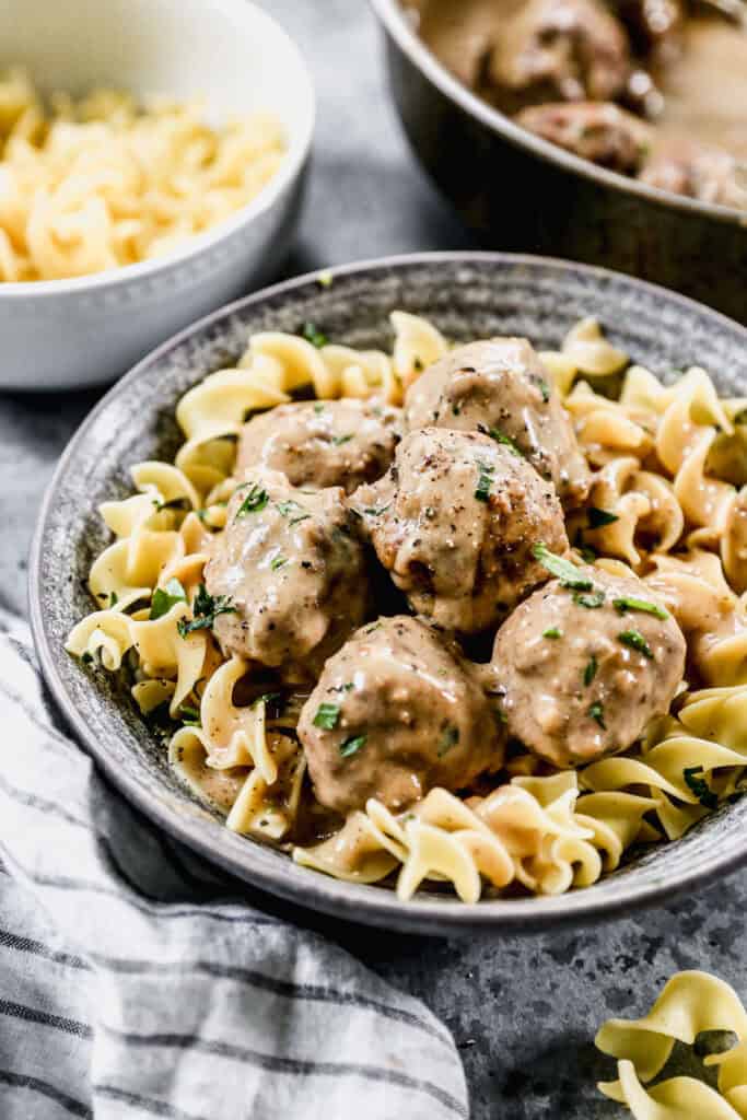 A bowl of homemade Swedish Meatballs made from pantry ingredients and tastes better than Ikea or any restaurant!